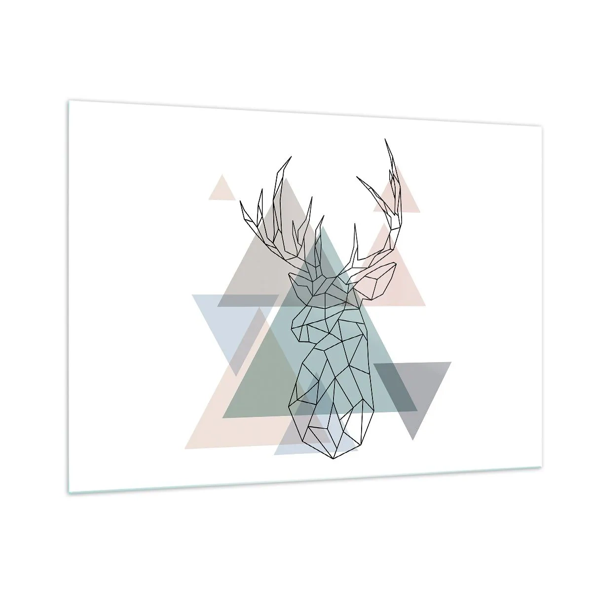 Cuadro sobre vidrio - Impresiones sobre Vidrio - Dibujo geométrico de un ciervo sobre un fondo de triángulos pastel. - 100x70cm - En un bosque geométrico - Decoración de pared moderna para salón y dormitorio ARTTOR