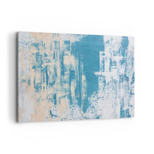 Cuadro sobre lienzo - Impresión de Imagen - Composición abstracta en tonos azules y blancos. - 120x80cm - A través de un carámbano - Decoración de pared moderna para salón y dormitorio ARTTOR