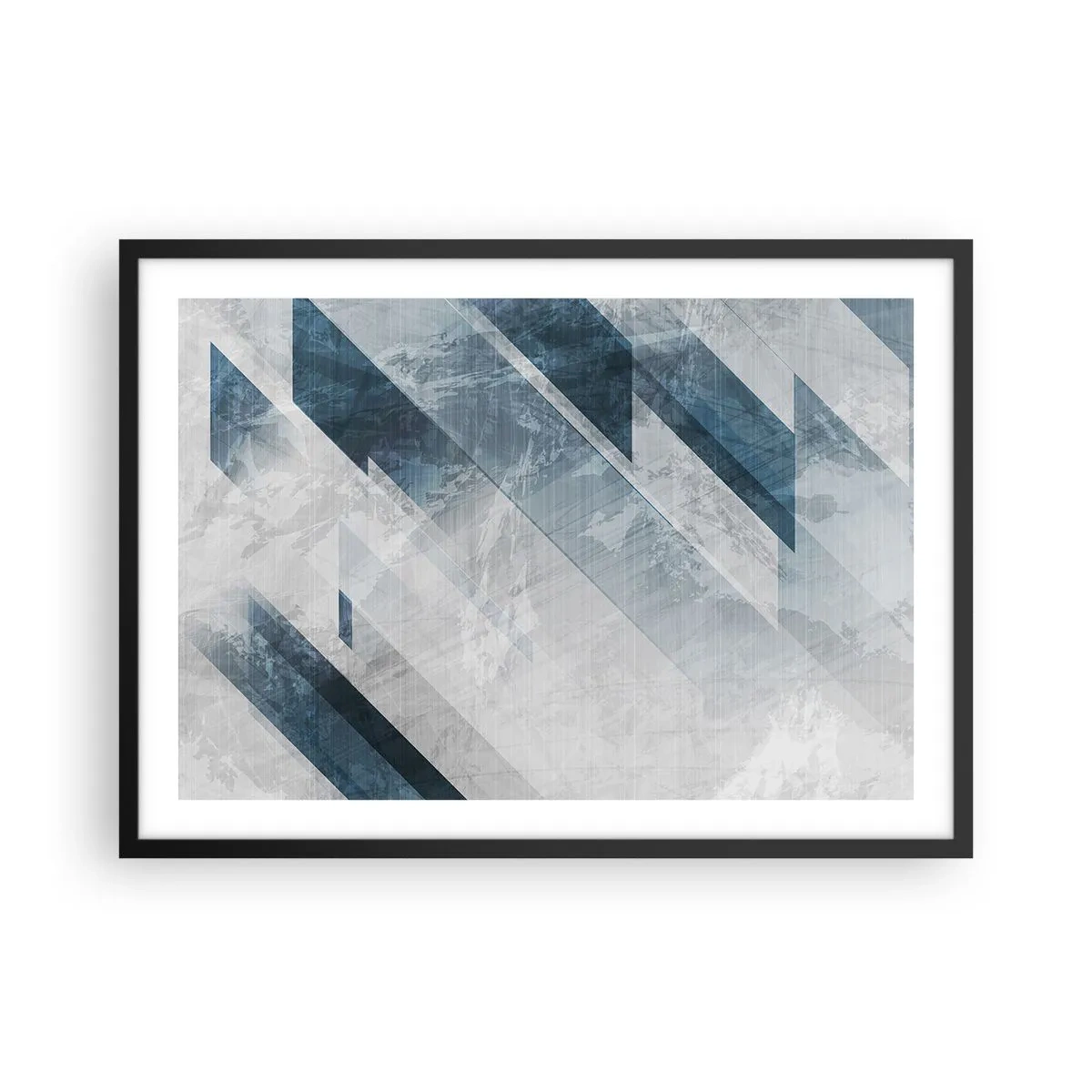 Póster en marco negro - Líneas abstractas en tonos grises y azules. - 70x50cm - Composición espacial - movimiento de grises - Decoración de pared moderna para salón y dormitorio ARTTOR