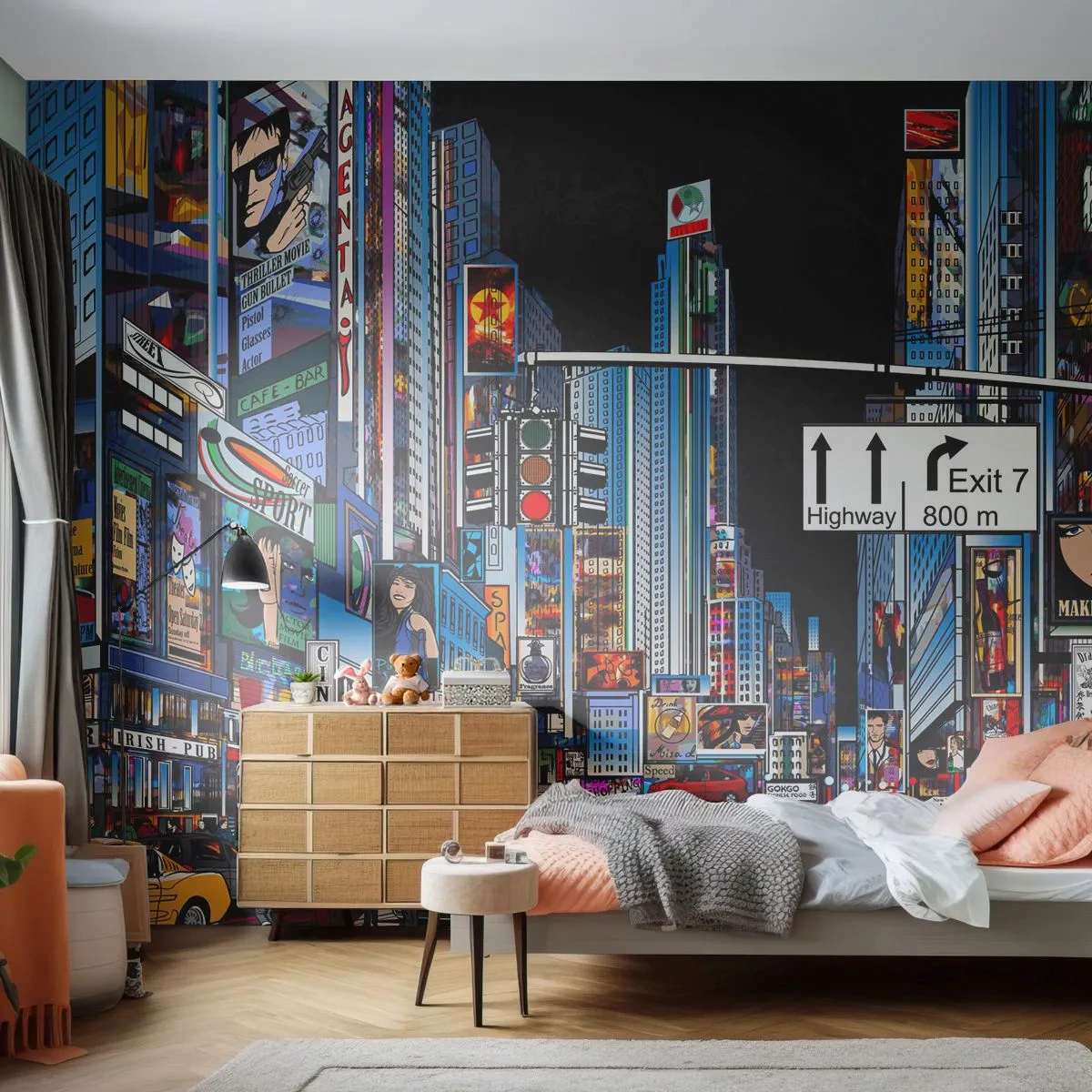 Fotomural Premium Sand - Noche de cómic - Ciudad, Arquitectura, Nueva York - 300x210 cm
