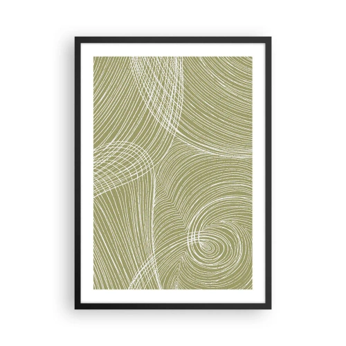 Póster en marco negro - Una composición abstracta en tonos verdes con líneas dinámicas. - 50x70cm - Abstracción intrincada en blanco - Decoración de pared moderna para salón y dormitorio ARTTOR