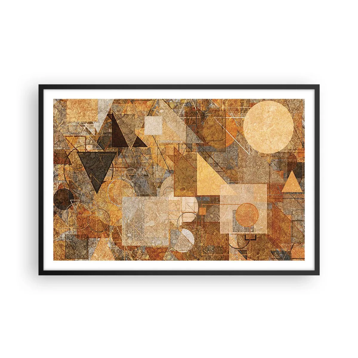 Póster en marco negro - Estudio cubista en bronce - 91x61 cm