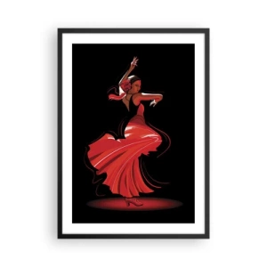 Póster en marco negro - Bailaora de flamenco con vestido rojo sobre fondo negro - 50x70cm - El espíritu ardiente del flamenco - Decoración de pared moderna para salón y dormitorio ARTTOR