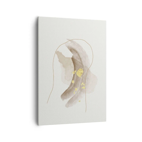 Cuadro sobre lienzo - Impresión de Imagen - Una composición abstracta en tonos beige y dorado. - 50x70cm - Encontrado en el espacio - Decoración de pared moderna para salón y dormitorio ARTTOR