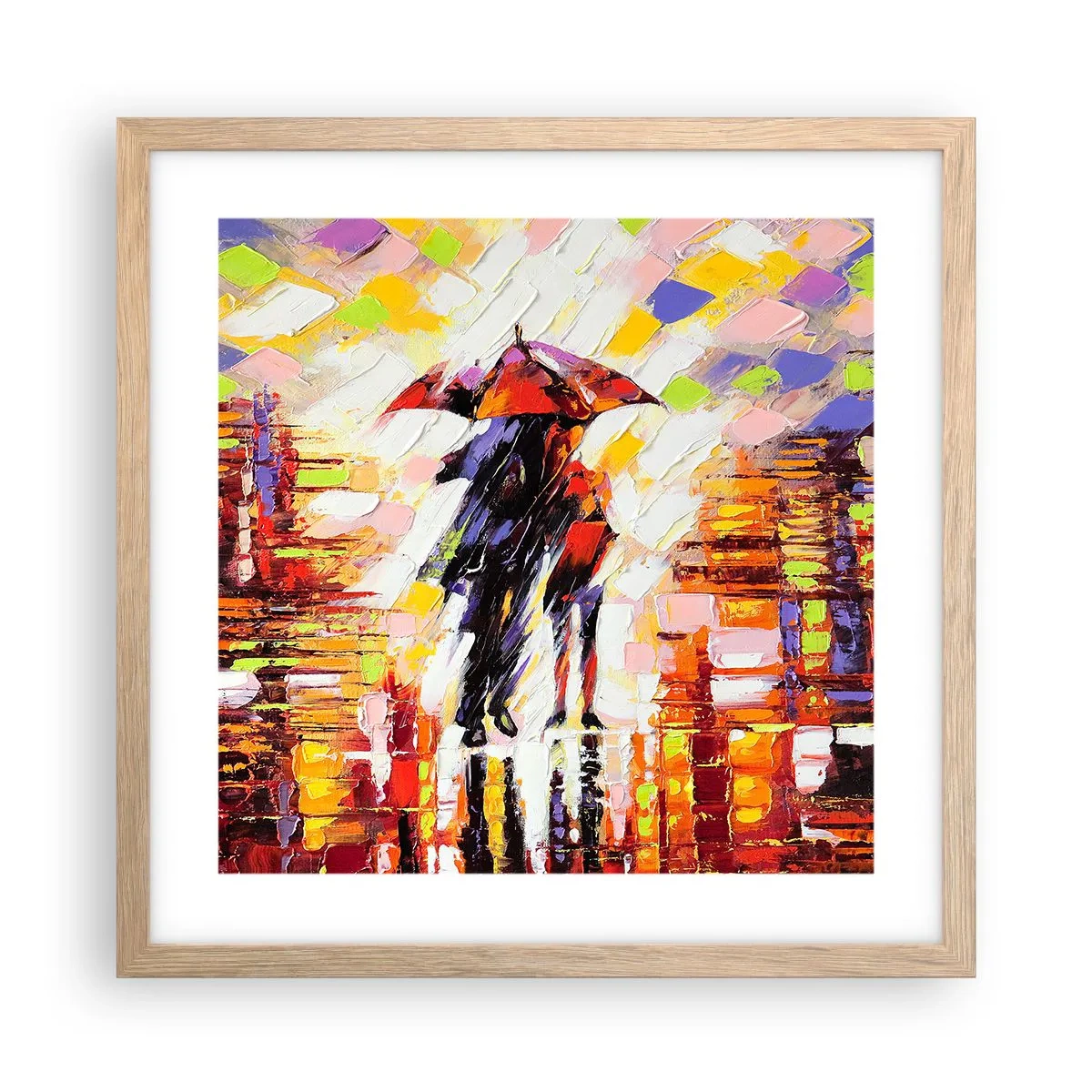 Póster en marco roble claro - Juntos a través de la noche y la lluvia - 40x40 cm