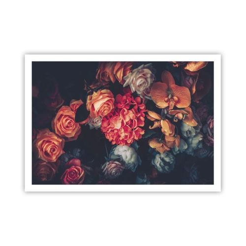 Póster - Un ramo de varias flores en tonos oscuros. - 100x70cm - Como los maestros holandeses - Decoración de pared moderna para salón y dormitorio ARTTOR