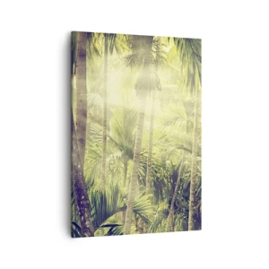 Cuadro sobre lienzo - Impresión de Imagen - Rayos de sol en un bosque tropical de palmeras - 50x70cm - En el cálido verde - Decoración de pared moderna para salón y dormitorio ARTTOR
