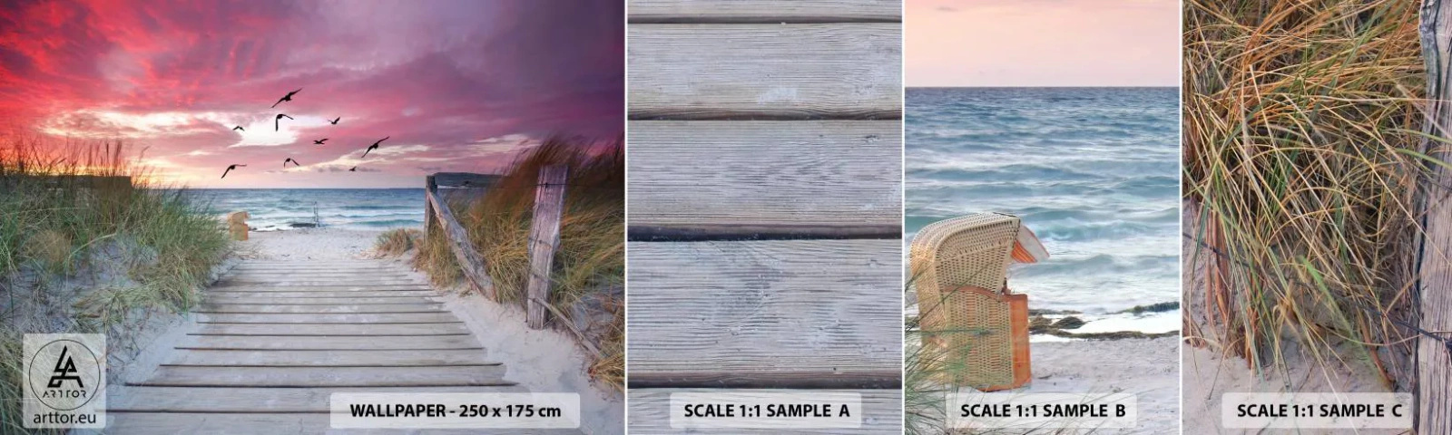 Muestra De Fotomural Standard Eco - Impresión del Báltico - paisaje marino, Playa, Aves - 100x30 cm