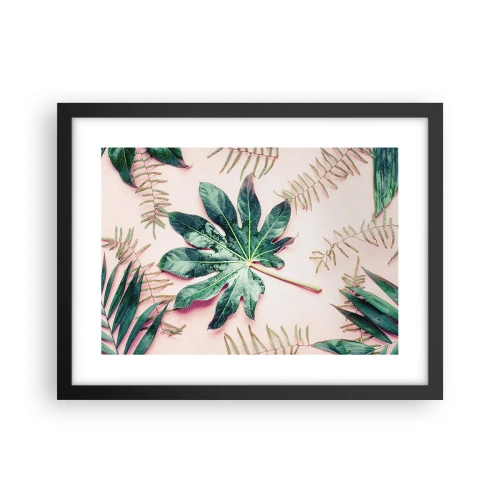 Póster en marco negro - Estudio de vegetación sobre fondo rosa - 40x30 cm