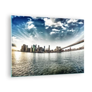 Cuadro sobre vidrio - Impresiones sobre Vidrio - Panorama de la ciudad de Nueva York con el puente de Brooklyn - 70x50cm - Isla de cristal - Decoración de pared moderna para salón y dormitorio ARTTOR