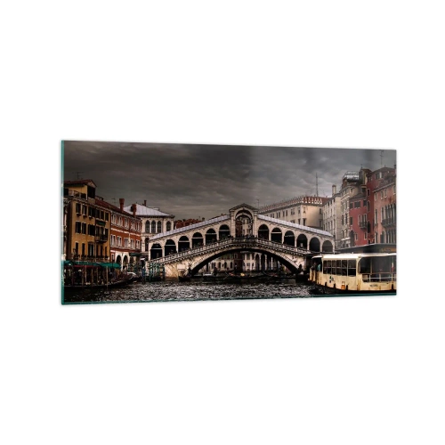Cuadro sobre vidrio - Impresiones sobre Vidrio - Puente de Rialto en Venecia sobre el Gran Canal, arquitectura clásica. - 120x50cm - Promesa de una velada veneciana - Decoración de pared moderna para salón y dormitorio ARTTOR