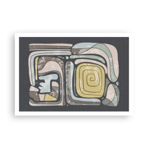 Póster - Patrones precolombinos en colores pastel sobre un fondo oscuro - 100x70cm - Abstracción con espíritu precolombino - Decoración de pared moderna para salón y dormitorio ARTTOR
