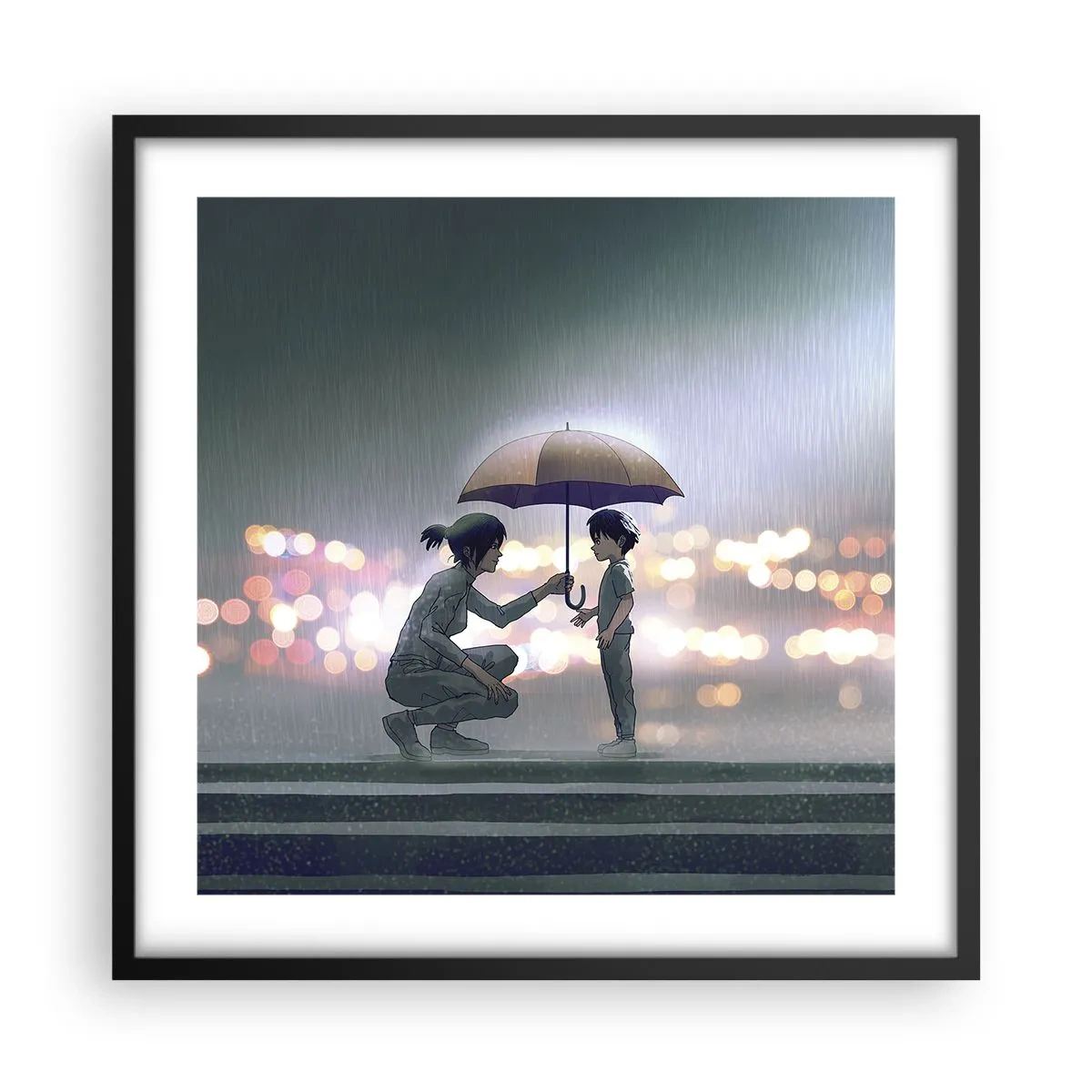 Póster en marco negro - Y todo está bien - 50x50 cm
