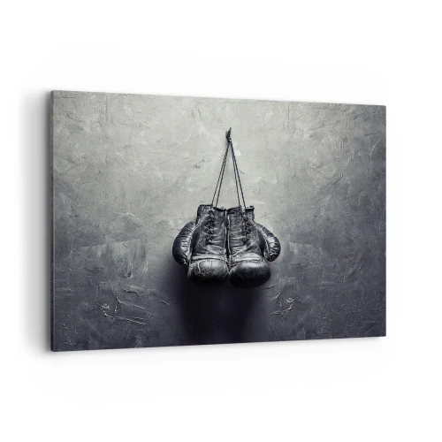 Cuadro sobre lienzo - Impresión de Imagen - Guantes de boxeo viejos contra la pared - 100x70cm - Tiempo de lucha y tiempo de paz - Decoración de pared moderna para salón y dormitorio ARTTOR