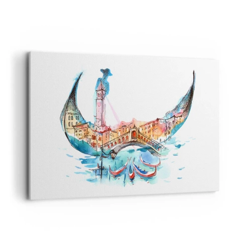 Cuadro sobre lienzo - Impresión de Imagen - Una composición de acuarela de Venecia en forma de góndola. - 120x80cm - Navegamos por la ciudad - Decoración de pared moderna para salón y dormitorio ARTTOR