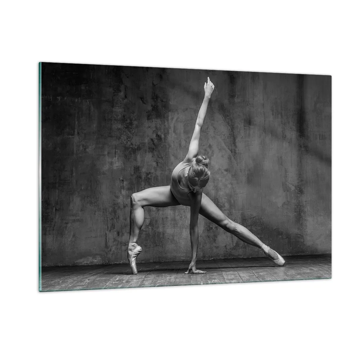 Cuadro sobre vidrio - Impresiones sobre Vidrio - Una bailarina en pose artística. - 120x80cm - Equilibrio perfecto - Decoración de pared moderna para salón y dormitorio ARTTOR