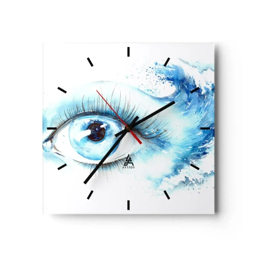 Reloj de pared - Reloj de vidrio - Acuarela artística de un ojo con una onda dinámica. - 30x30cm - Sumérgete en el azul de tu mirada - Decoración de pared moderna para salón y dormitorio ARTTOR