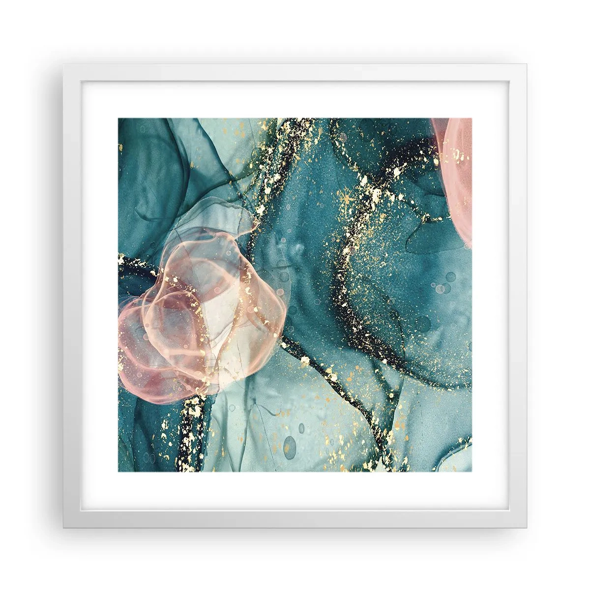Póster en marco blanco - Seda azul, tul rosa - 40x40 cm