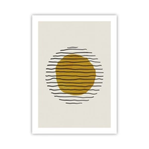 Póster - Gráfico minimalista con un círculo amarillo y líneas negras. - 50x70cm - Abstracción cálida - Decoración de pared moderna para salón y dormitorio ARTTOR