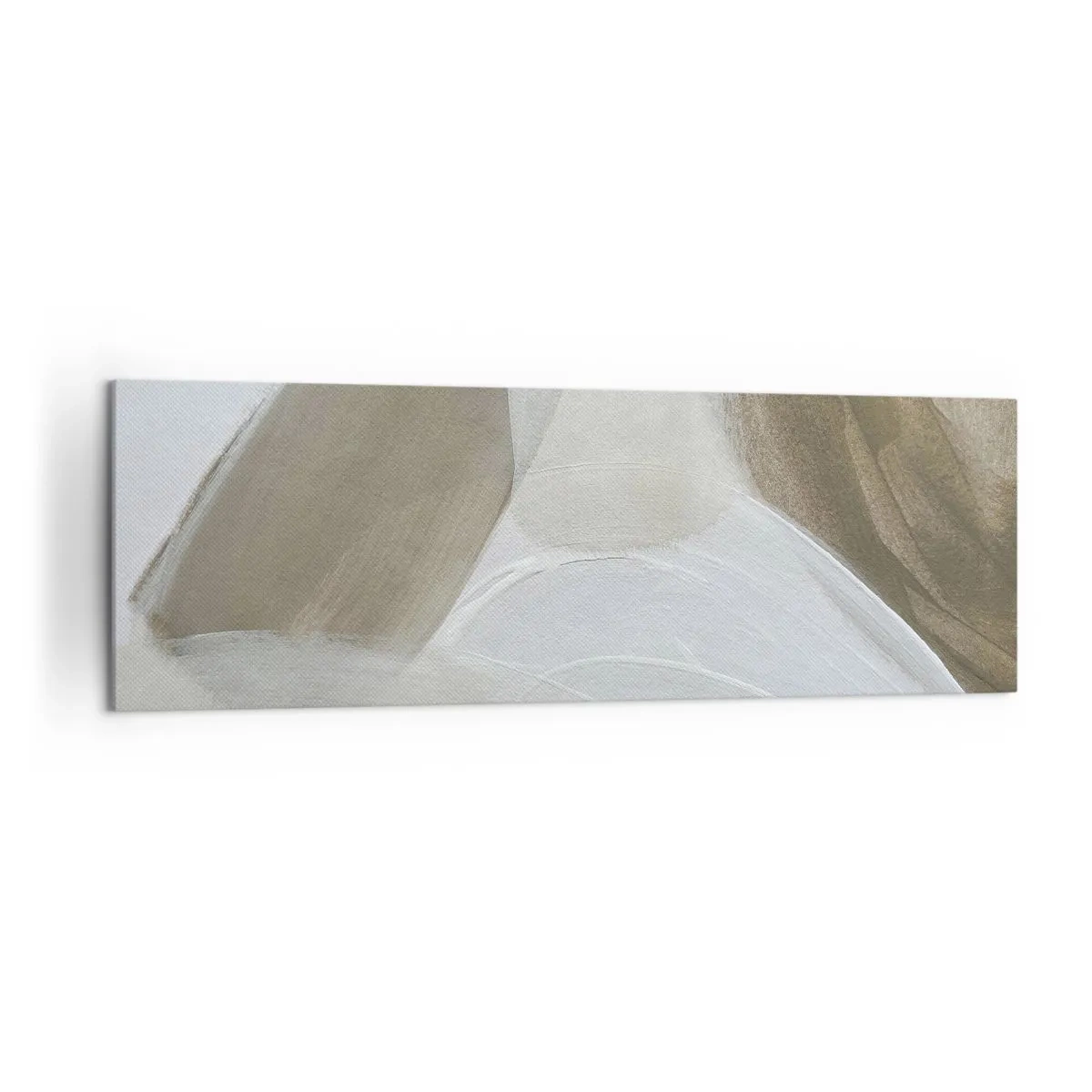 Cuadro sobre lienzo - Impresión de Imagen - Abstracción delicada en tonos beige y blanco. - 160x50cm - Ola de blanco - Decoración de pared moderna para salón y dormitorio ARTTOR
