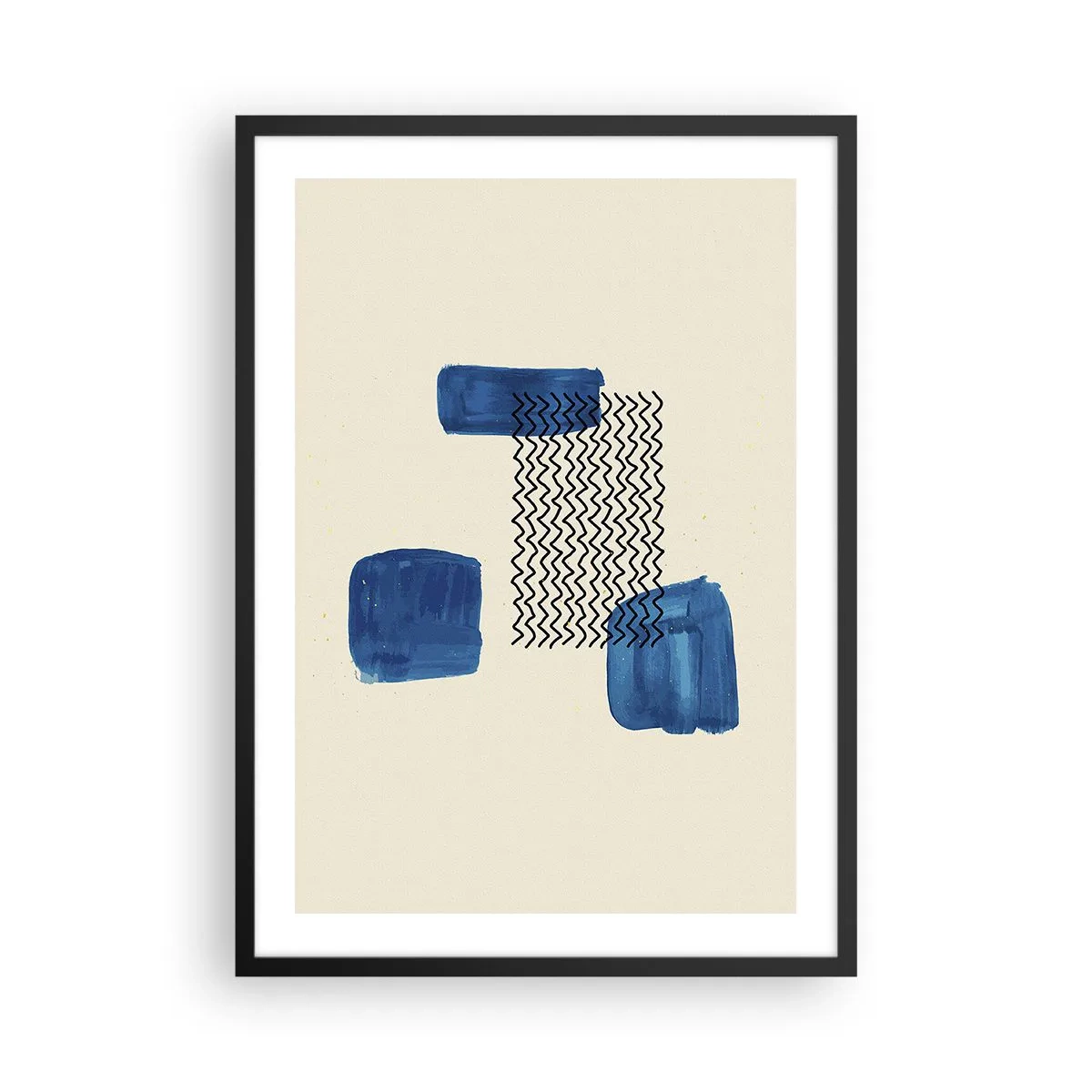 Póster en marco negro - Composición abstracta en tonos azul marino con líneas. - 50x70cm - Un cuarteto abstracto - Decoración de pared moderna para salón y dormitorio ARTTOR
