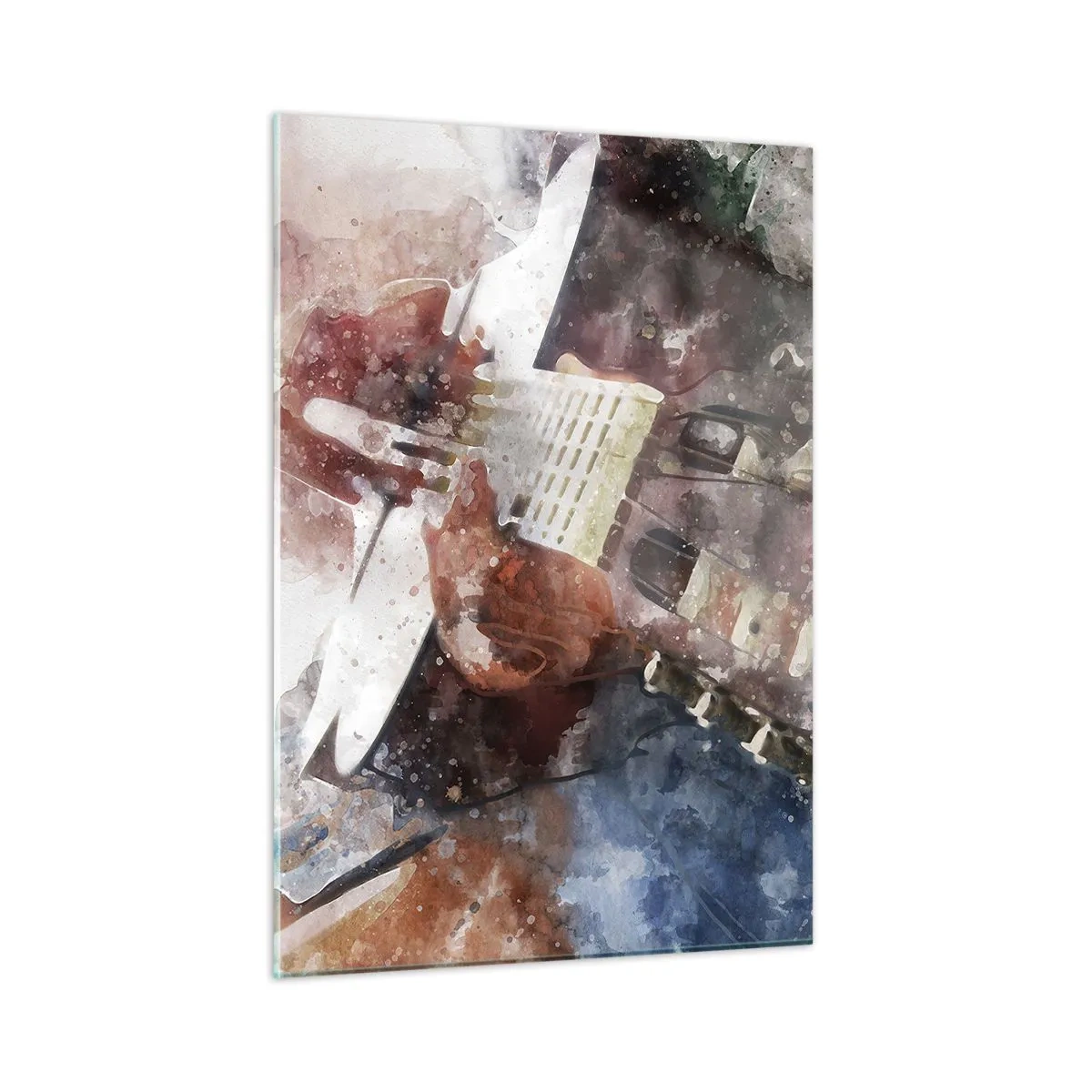 Cuadro sobre vidrio - Impresiones sobre Vidrio - Una pintura de acuarela de un guitarrista artístico. - 50x70cm - ¿Y qué opinas? - Decoración de pared moderna para salón y dormitorio ARTTOR