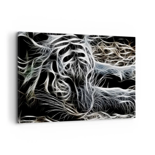 Cuadro sobre lienzo - Impresión de Imagen - Un patrón abstracto que representa la silueta de un gato sobre un fondo negro. - 100x70cm - Un estudio sobre la ligereza felina - Decoración de pared moderna para salón y dormitorio ARTTOR