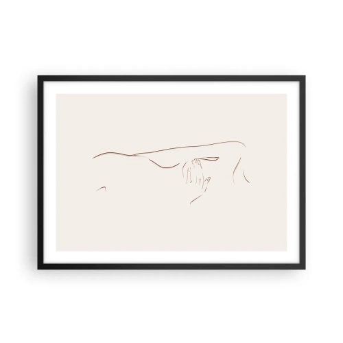 Póster en marco negro - Un dibujo lineal sutil de una silueta sobre un fondo claro. - 70x50cm - La forma del deseo - Decoración de pared moderna para salón y dormitorio ARTTOR