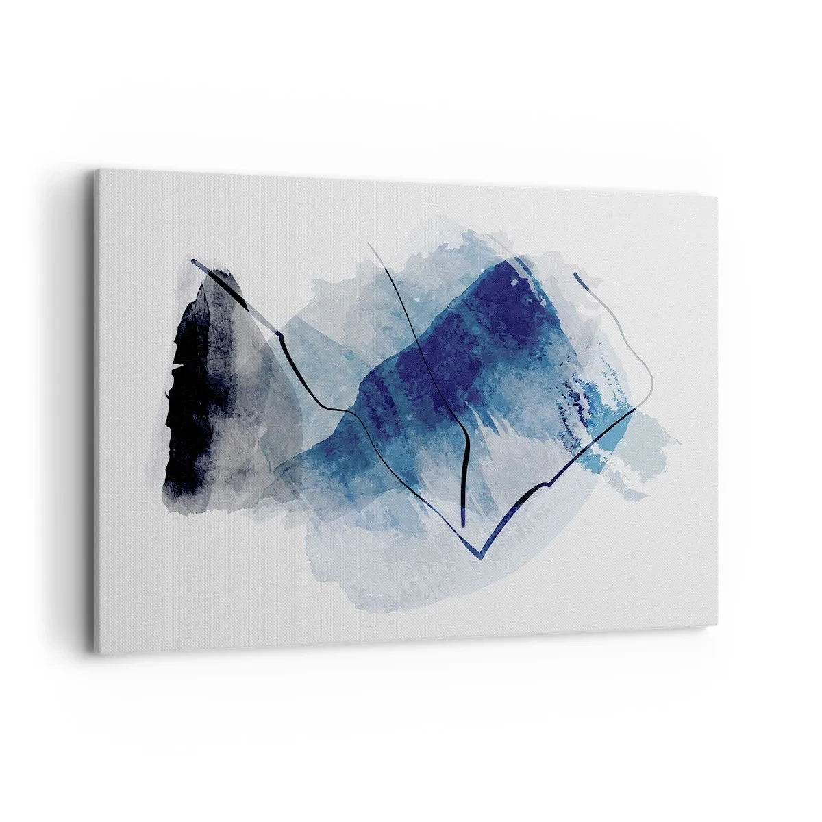 Cuadro sobre lienzo - Impresión de Imagen - Formas abstractas en tonos azules con líneas delicadas. - 100x70cm - Montaña helada - Decoración de pared moderna para salón y dormitorio ARTTOR