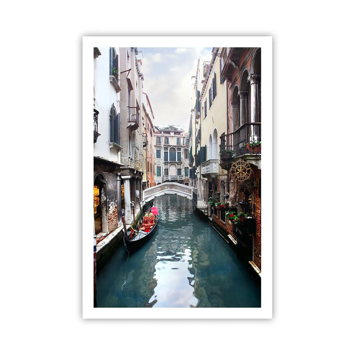Póster - Paisaje veneciano con góndola y puente - 61x91 cm