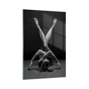 Cuadro sobre vidrio - Impresiones sobre Vidrio - Una interpretación artística de una mujer en blanco y negro. - 80x120cm - Geometría al desnudo - Decoración de pared moderna para salón y dormitorio ARTTOR
