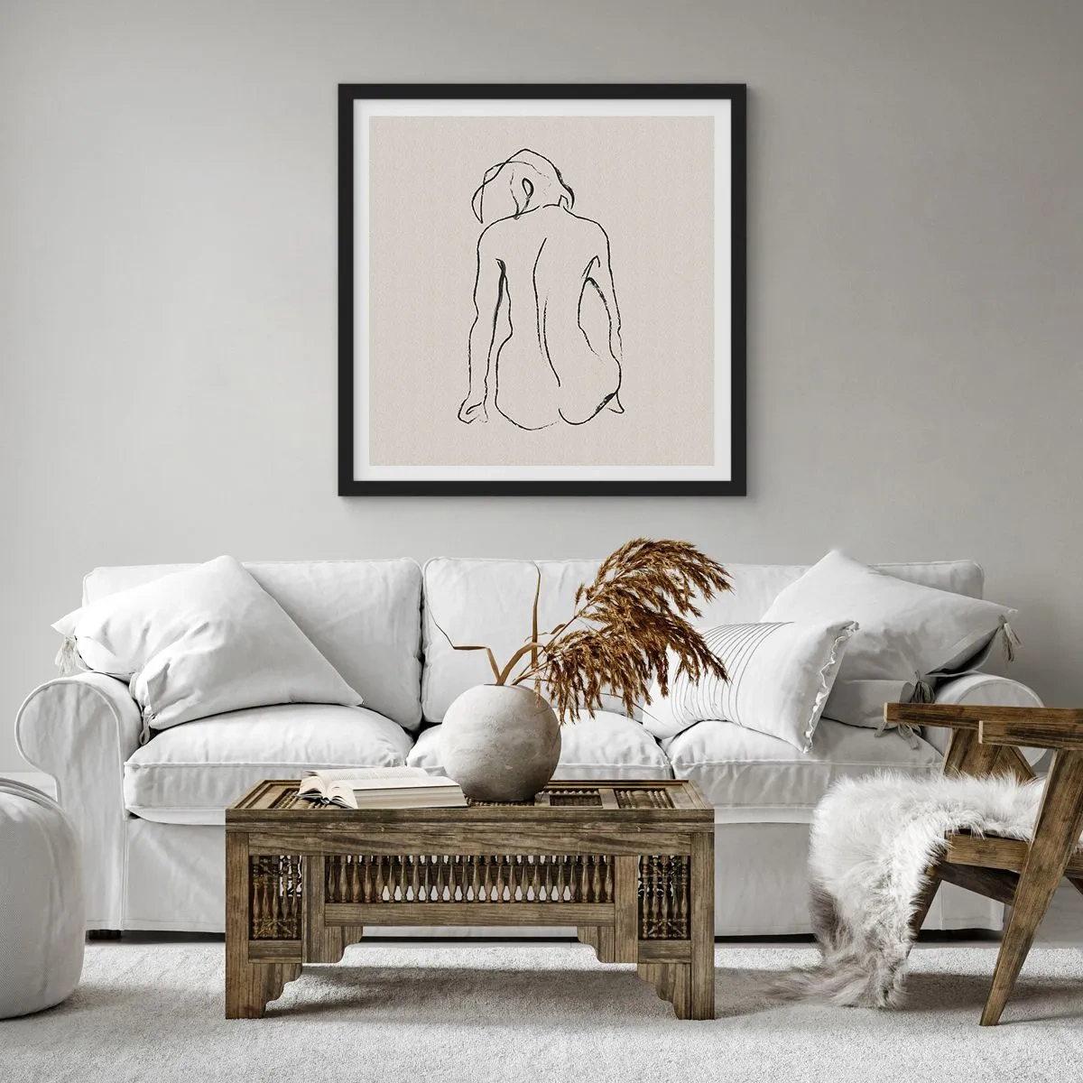 Póster en marco negro - Esbozos de una espalada - 50x50 cm