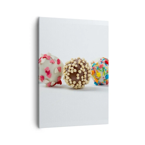 Cuadro sobre lienzo - Impresión de Imagen - Bombones coloridos con decoraciones sobre un fondo blanco. - 50x70cm - La vida puede ser dulce - Decoración de pared moderna para salón y dormitorio ARTTOR