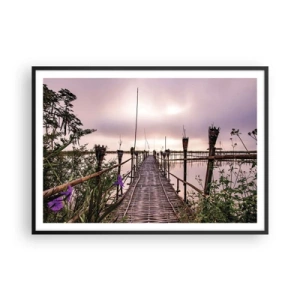 Póster en marco negro - Puente de bambú sobre el agua al amanecer - 100x70cm - La tranquilidad de Asia - Decoración de pared moderna para salón y dormitorio ARTTOR