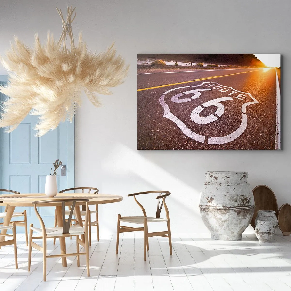 Cuadro sobre lienzo - Impresión de Imagen - Ruta 66 al atardecer - 120x80cm - La famosa Ruta 66 - Decoración de pared moderna para salón y dormitorio ARTTOR