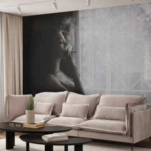 Fotomural Premium Sand - Un momento sensual - Mujer, Cigarrillo, Dormitorio - 100x70 cm