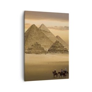 Cuadro sobre lienzo - Impresión de Imagen - Pirámides de Egipto al atardecer con jinetes a caballo - 50x70cm - Sin cambios desde hace miles de años - Decoración de pared moderna para salón y dormitorio ARTTOR