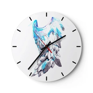 Reloj de pared - Reloj de vidrio - Ala artística en tonos azules y blancos sobre fondo blanco. - 30x30cm - Necesito alas - Decoración de pared moderna para salón, cocina y dormitorio ARTTOR