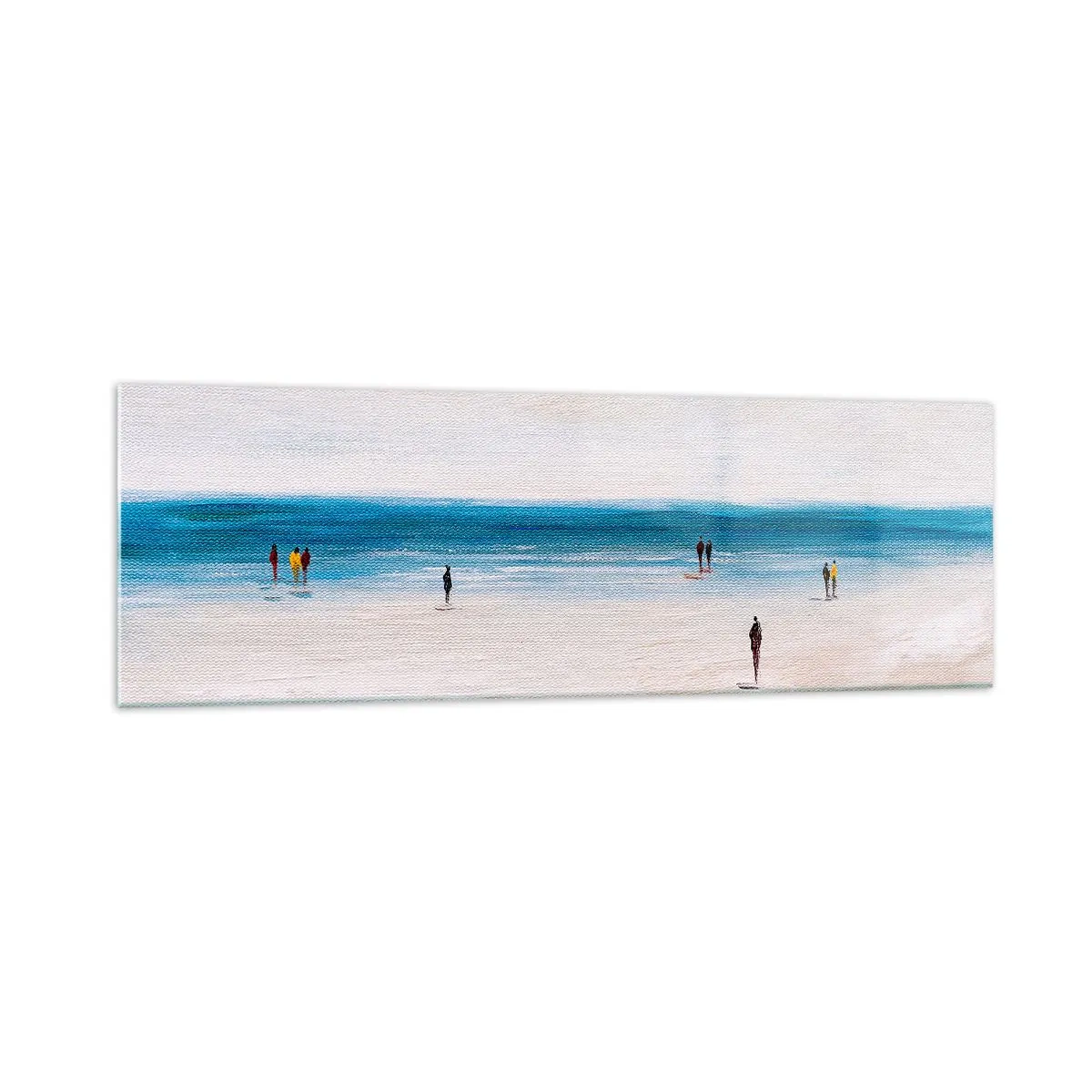 Cuadro sobre vidrio - Impresiones sobre Vidrio - Una playa con gente con el mar en calma como telón de fondo. - 160x50cm - Necesidad natural - Decoración de pared moderna para salón y dormitorio ARTTOR