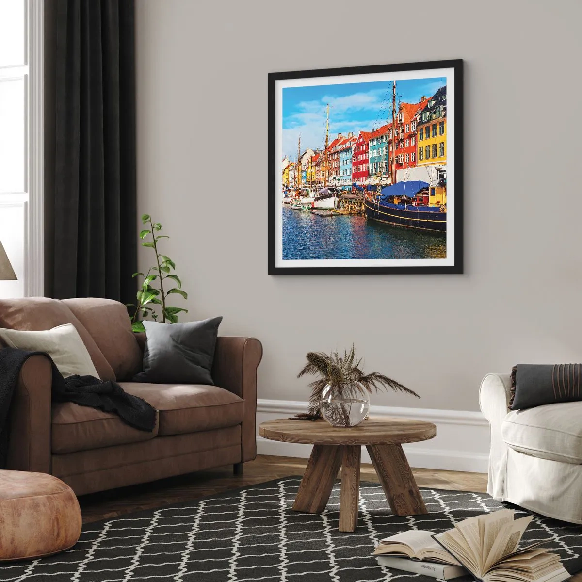 Póster en marco negro - Muelle alegre - 60x60 cm