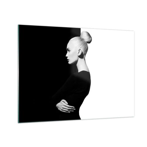 Cuadro sobre vidrio - Impresiones sobre Vidrio - Retrato en blanco y negro de una mujer con un elegante moño. - 70x50cm - Simplemente femenina - Decoración de pared moderna para salón y dormitorio ARTTOR