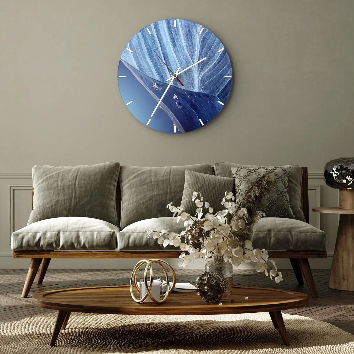 Reloj de pared - Reloj de vidrio - Gotas ocultas de azul - 30x30 cm