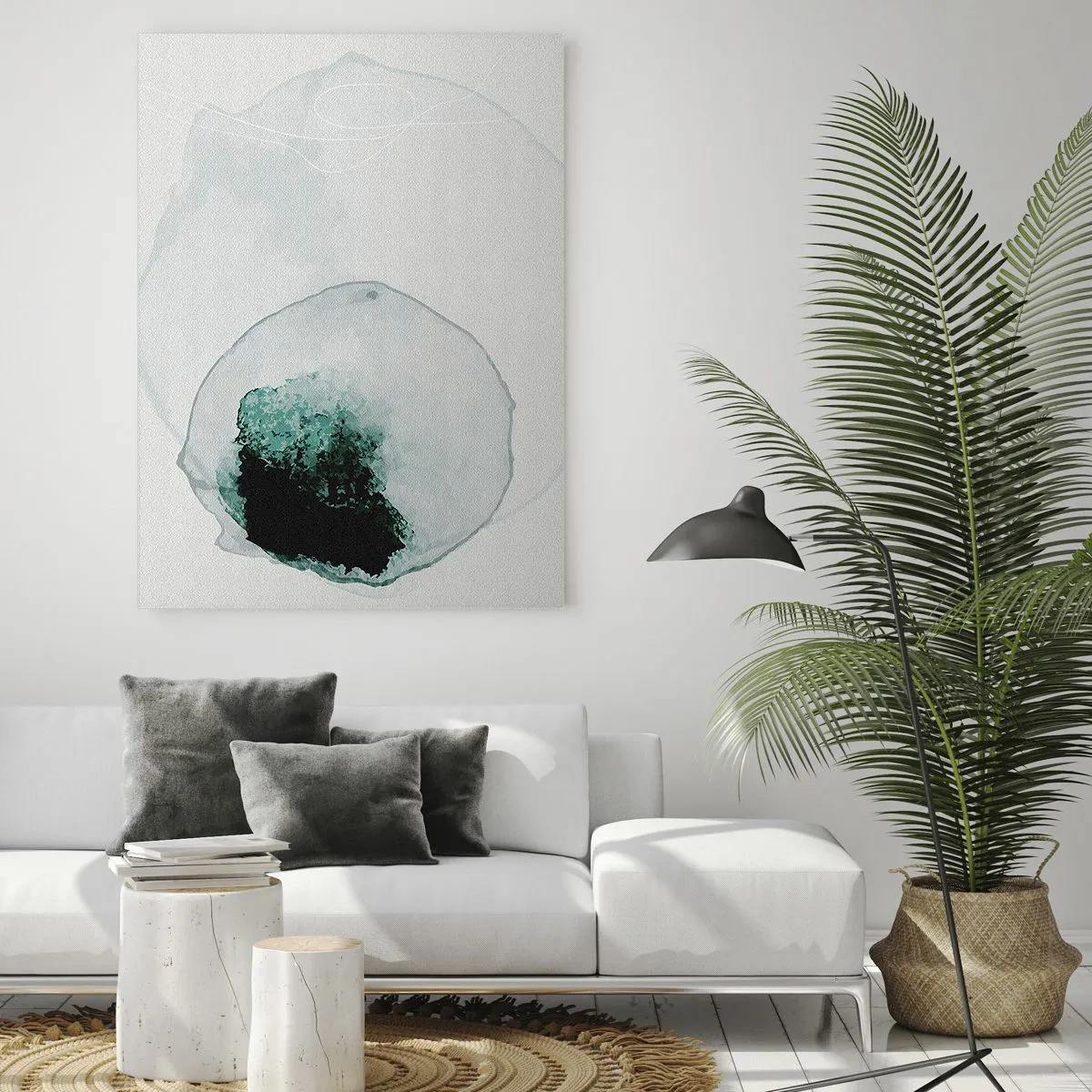 Cuadro sobre vidrio - Impresiones sobre Vidrio - Una forma abstracta que se asemeja a una gota de agua en tonos verdes. - 50x70cm - En una gota de agua - Decoración de pared moderna para salón y dormitorio ARTTOR