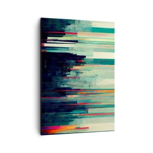 Cuadro sobre lienzo - Impresión de Imagen - Abstracción con líneas verticales y un horizonte de ciudad. - 50x70cm - Ciudad futurista - Decoración de pared moderna para salón y dormitorio ARTTOR