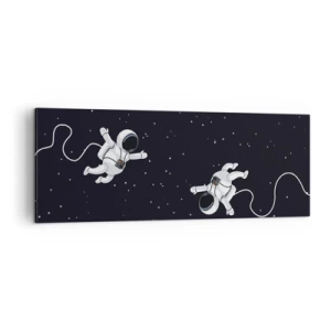 Cuadro sobre lienzo - Impresión de Imagen - Astronautas flotando en el espacio con un telón de fondo de estrellas. - 140x50cm - Danza cósmica - Decoración de pared moderna para salón y dormitorio ARTTOR
