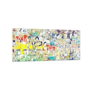 Cuadro sobre vidrio - Impresiones sobre Vidrio - Grafiti abstracto con inscripciones y patrones coloridos. - 120x50cm - Simplemente agradable a la vista - Decoración de pared moderna para salón y dormitorio ARTTOR