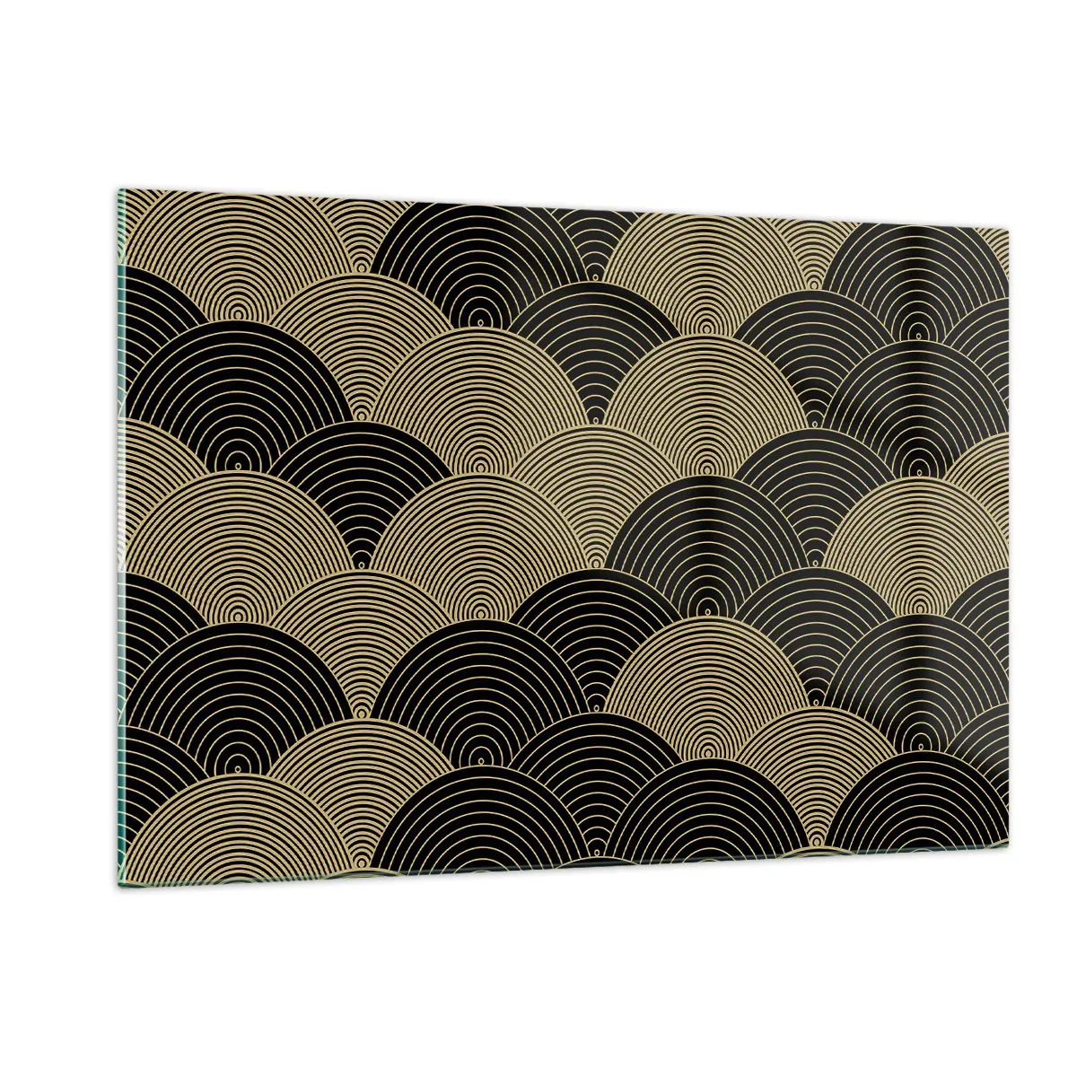 Cuadro sobre vidrio - Impresiones sobre Vidrio - Semicírculos dorados en un patrón japonés regular - 120x80cm - Multiplicación de la unidad - Decoración de pared moderna para salón y dormitorio ARTTOR