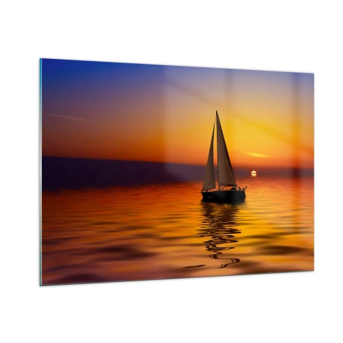 Cuadro sobre vidrio - Impresiones sobre Vidrio - Un velero en el agua al atardecer. - 100x70cm - Qué tranquilo el anochecer… - Decoración de pared moderna para salón y dormitorio ARTTOR