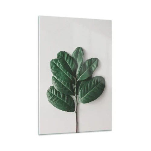 Cuadro sobre vidrio - Impresiones sobre Vidrio - Una ramita de hojas verdes sobre un fondo claro. - 80x120cm - El dibujo de la propia naturaleza - Decoración de pared moderna para salón y dormitorio ARTTOR