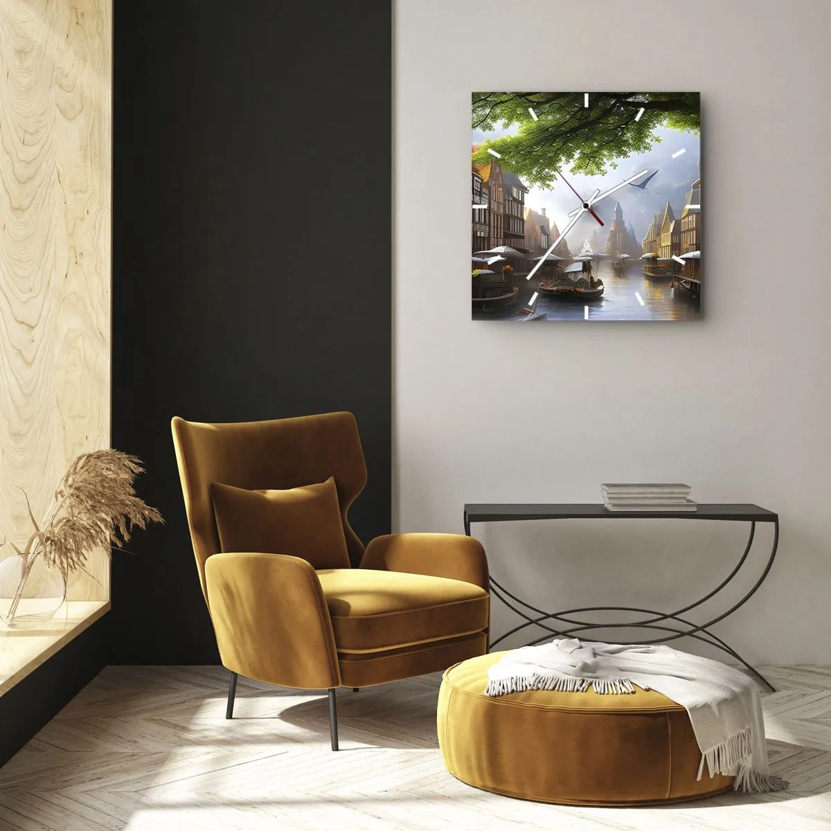 Reloj de pared - Reloj de vidrio - Paisaje urbano holandés - 30x30 cm